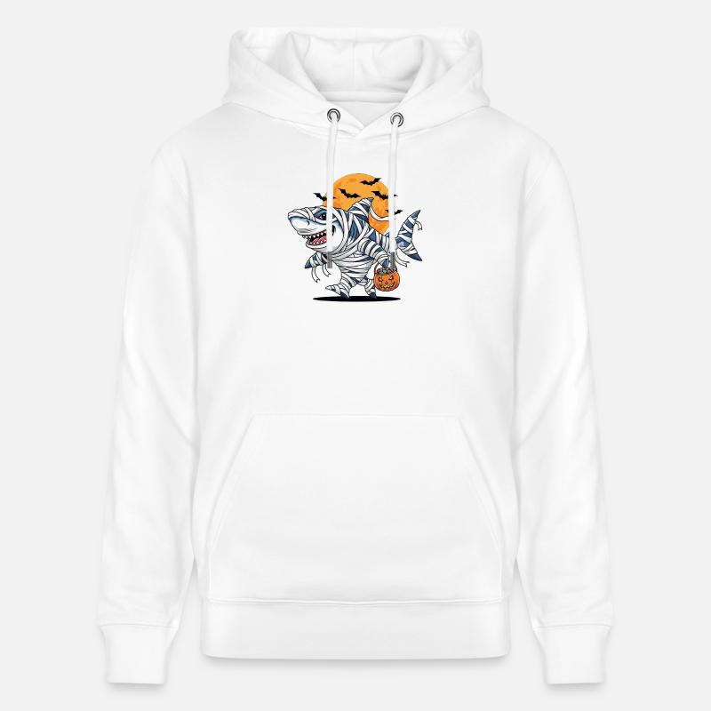 Requin Momie Halloween Citrouille - Sweat à capuche bio CRUISER Stanley/Stella Unisexe - blanc