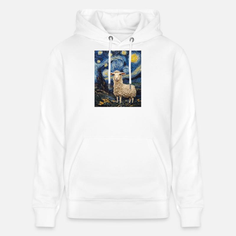 Mouton style Van Gogh Nuit étoilée - Sweat à capuche bio CRUISER Stanley/Stella Unisexe - blanc