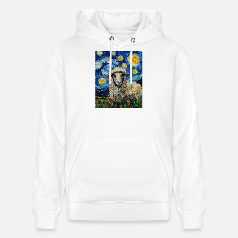 Mouton style Van Gogh Nuit étoilée - Sweat à capuche bio CRUISER Stanley/Stella Unisexe - blanc