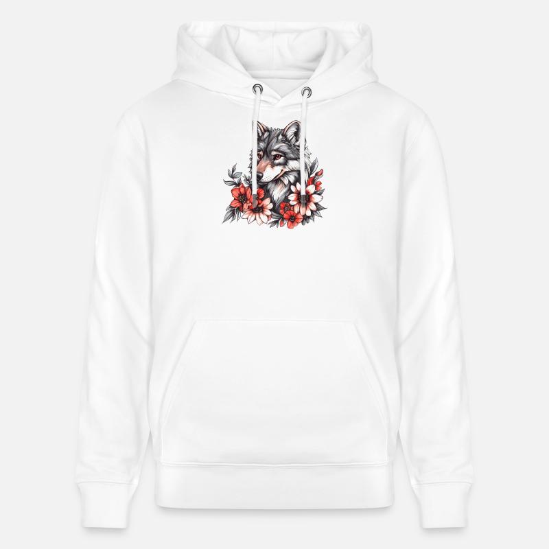 Loup avec une couronne de fleurs - Sweat à capuche bio CRUISER Stanley/Stella Unisexe - blanc