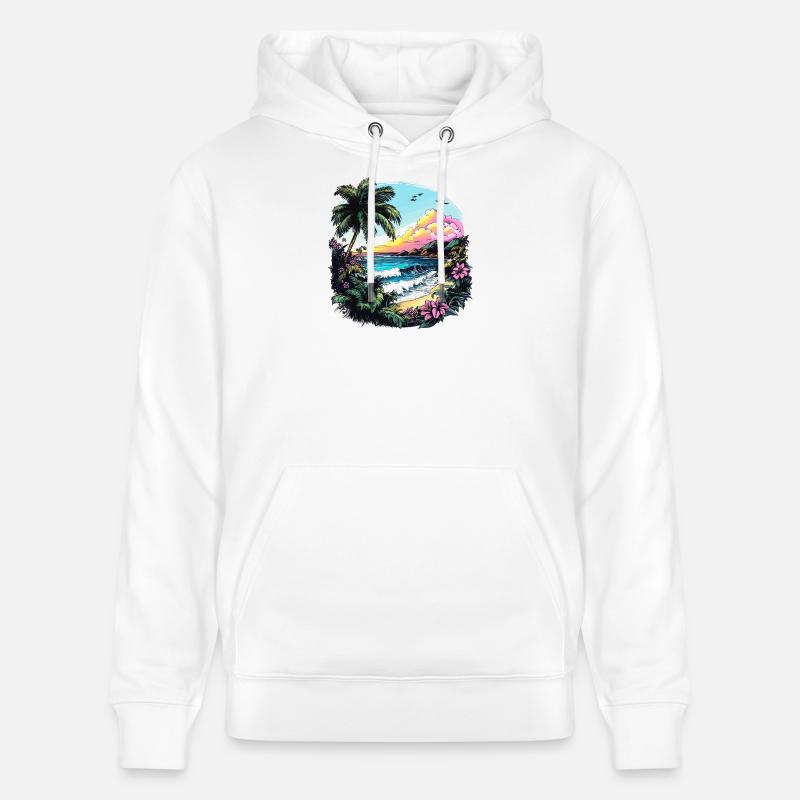 Côte tropicale au coucher du soleil - Sweat à capuche bio CRUISER Stanley/Stella Unisexe - blanc