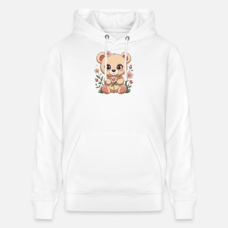 Ours en peluche avec des fleurs - Sweat à capuche bio CRUISER Stanley/Stella Unisexe - blanc