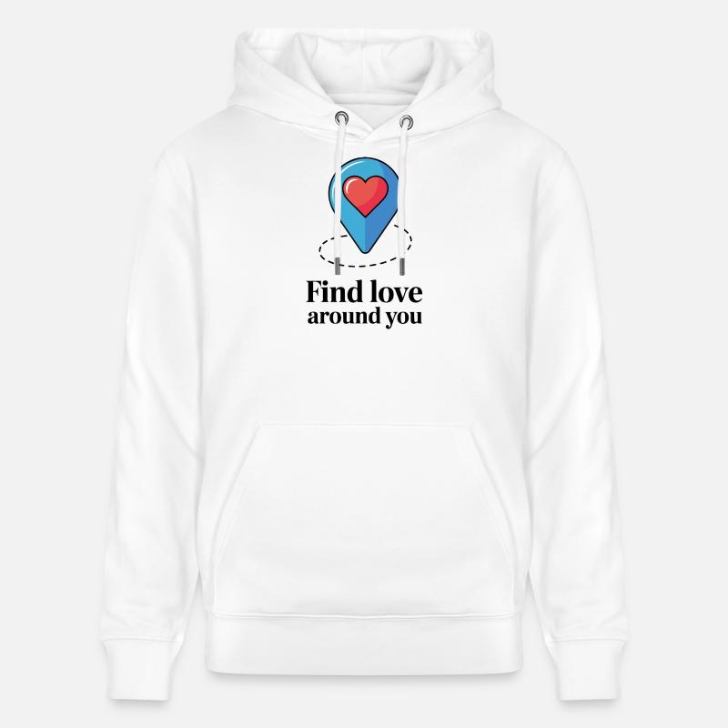 Épingle Cœur Trouve l’Amour à proximité - Sweat à capuche bio CRUISER Stanley/Stella Unisexe - blanc