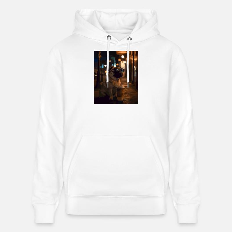 Mops mit Sonnenbrille und Eiskaffee - Stanley/Stella Unisex Bio-Hoodie CRUISER  - Weiß
