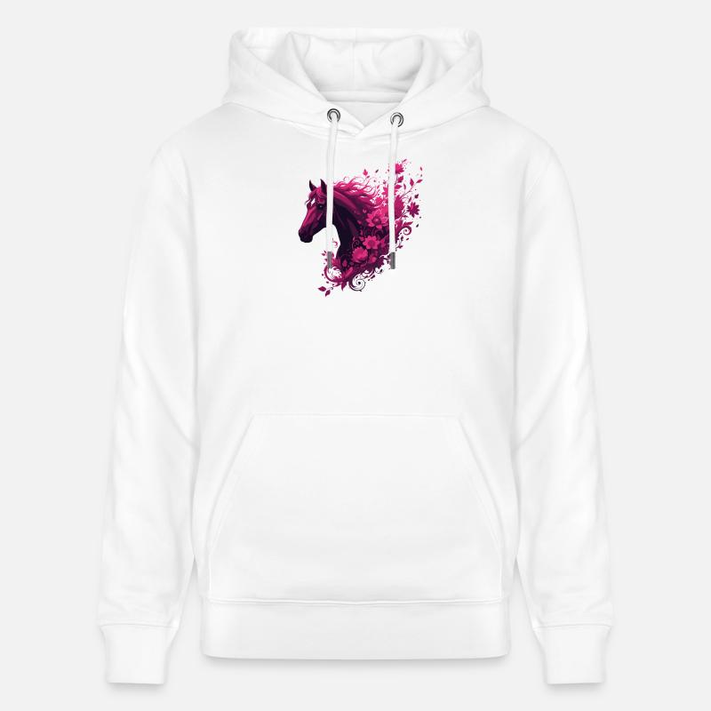 Cheval magenta avec tourbillon de fleurs - Sweat à capuche bio CRUISER Stanley/Stella Unisexe - blanc