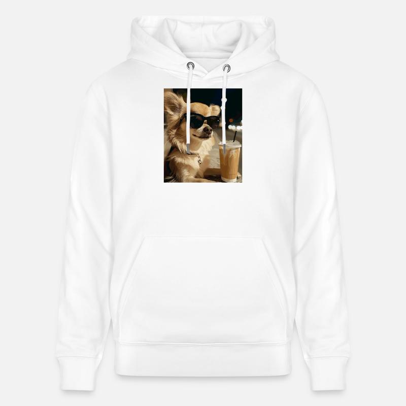 Sonnenbrillen-Hund mit Eiskaffee - Stanley/Stella Unisex Bio-Hoodie CRUISER  - Weiß