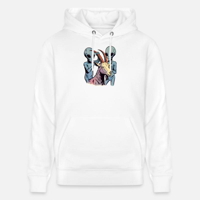 Des extraterrestres enlèvent une chèvre - Sweat à capuche bio CRUISER Stanley/Stella Unisexe - blanc