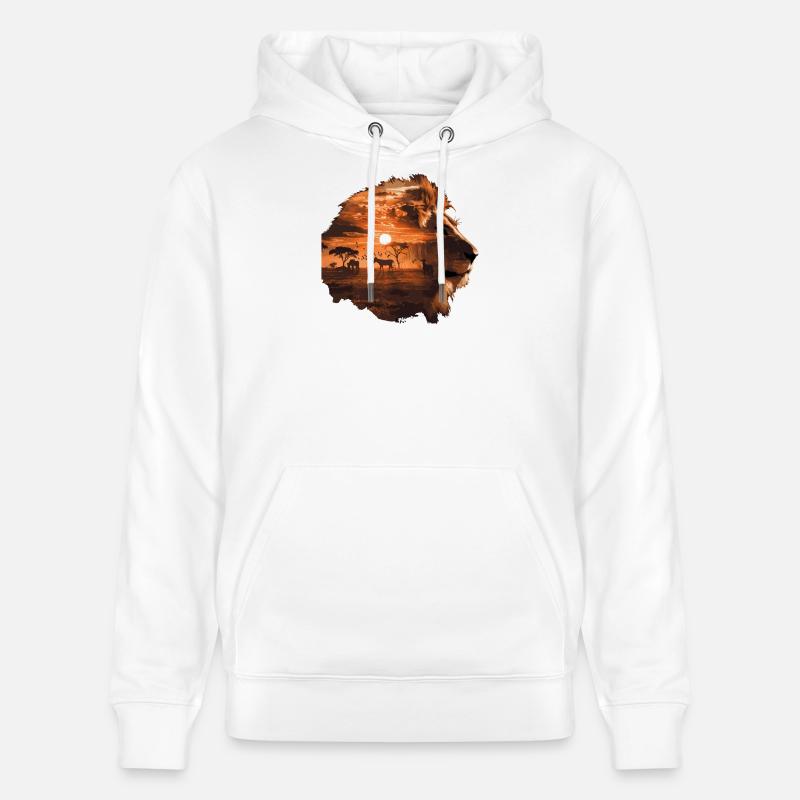 Lion Savannah Sunset Double Exposure Design - Sweat à capuche bio CRUISER Stanley/Stella Unisexe - blanc
