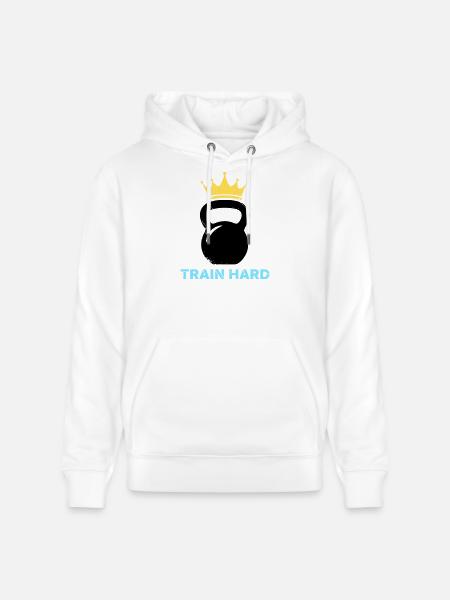 Kettlebell Crown Train Hard - Stanley/Stella CRUISER Unisex Organic Hoodie - white