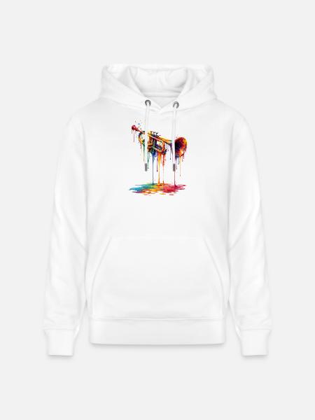 Trumpet with dripping paint - Stanley/Stella CRUISER Unisex Organic Hoodie - white