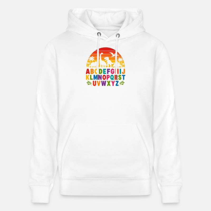 Alphabet Dino Arc-en-ciel - Sweat à capuche bio CRUISER Stanley/Stella Unisexe - blanc