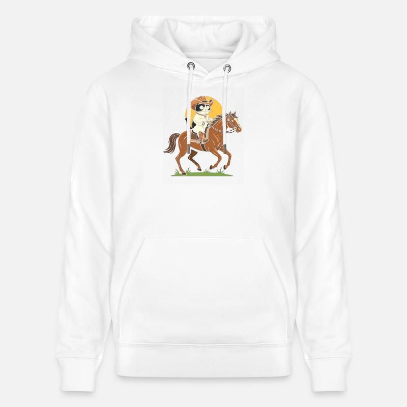 Chat cowboy à cheval - Sweat à capuche bio CRUISER Stanley/Stella Unisexe - blanc