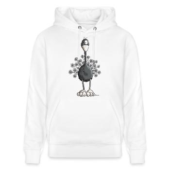 Vogelstrauß mit Blumen - Stanley/Stella Unisex Bio-Hoodie CRUISER  - Weiß - Vorne - Alina (178cm) & Michal (187cm)