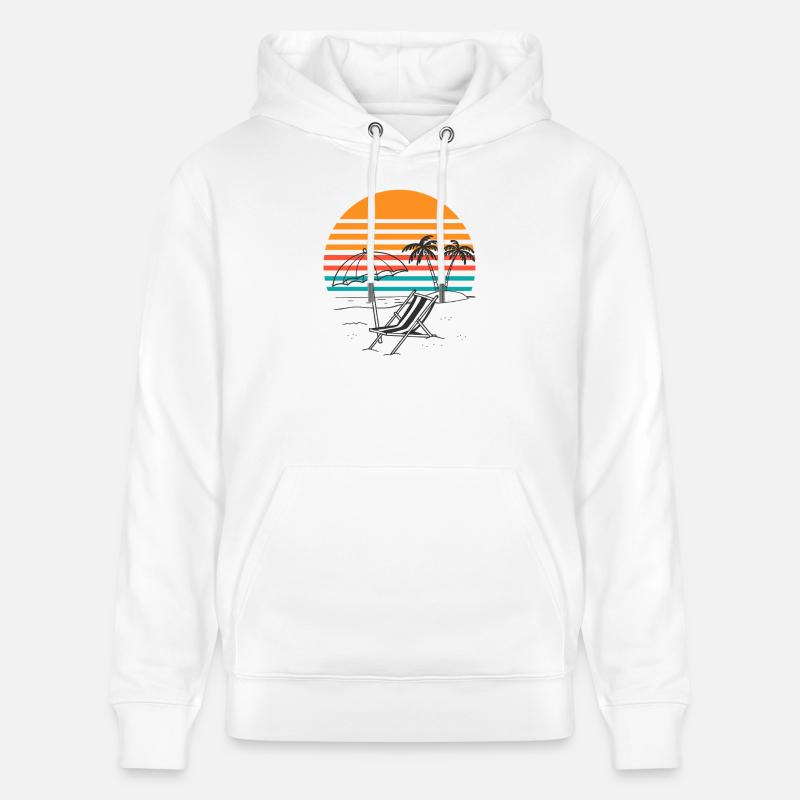 Coucher de soleil palmiers chaise - Sweat à capuche bio CRUISER Stanley/Stella Unisexe - blanc