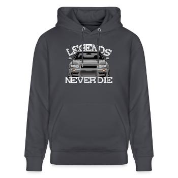 Legends Never Die Skyline R34 - Stanley/Stella Unisex Bio-Hoodie CRUISER  - Indigoblau - Vorne - Alina (178cm) & Michal (187cm)