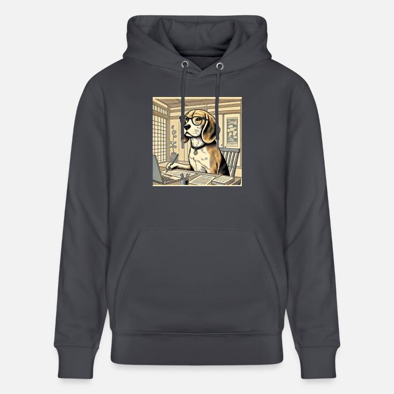 Beagle au bureau - style ukiyo-e - Sweat à capuche bio CRUISER Stanley/Stella Unisexe - bleu indigo