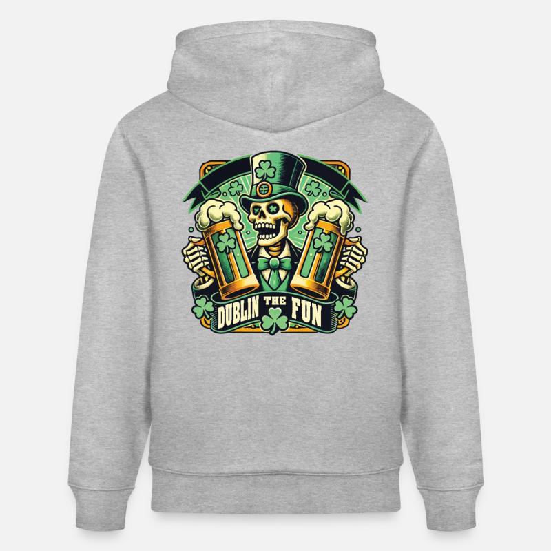 Saint-Patrick Dublin : le squelette amusant - Sweat à capuche bio CRUISER Stanley/Stella Unisexe - gris chiné