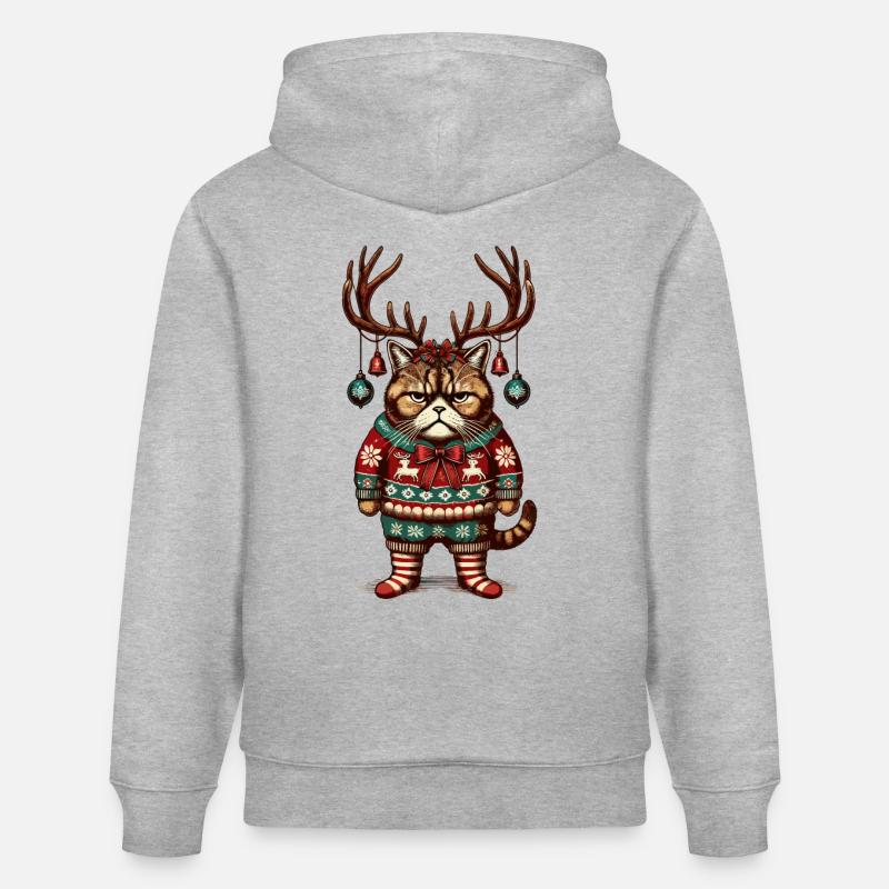 Mürrische Weihnachtskatze Mit Geweih - Stanley/Stella Unisex Bio-Hoodie CRUISER  - Grau meliert