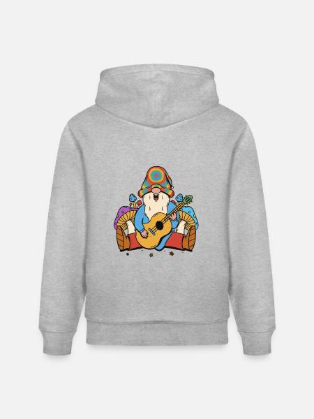 Hippie, Kabouter, Dwergpaddestoelen, Muziek, Muzikant, Gitaar - Stanley/Stella Uniseks bio-hoodie CRUISER  - grijs gemêleerd