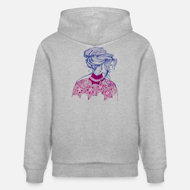 Illustration de fille - Sweat à capuche bio CRUISER Stanley/Stella Unisexe - gris chiné