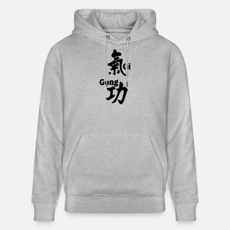 QI gong script avec texte vertical - Sweat à capuche bio CRUISER Stanley/Stella Unisexe - gris chiné