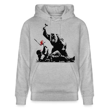 Banksy Street Art gegen Zensur Protest - Stanley/Stella Unisex Bio-Hoodie CRUISER  - Grau meliert - Vorne - Alina (178cm) & Michal (187cm)