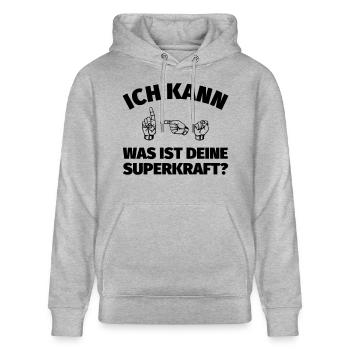 Ich kann Gebärdensprache. Was ist deine Superkraft - Stanley/Stella Unisex Bio-Hoodie CRUISER  - Grau meliert - Vorne - Alina (178cm) & Michal (187cm)