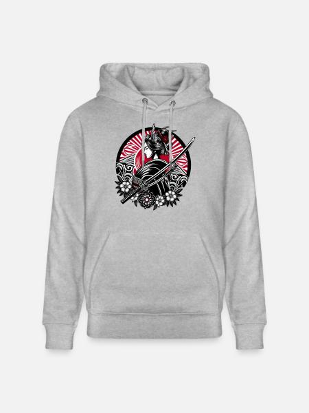 Samurai Mädchen Blumen - Stanley/Stella Unisex Bio-Hoodie CRUISER - Grau meliert