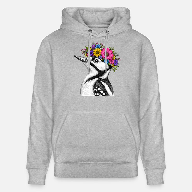 Oiseau à la couronne de fleurs - Sweat à capuche bio CRUISER Stanley/Stella Unisexe - gris chiné