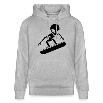 Minimalistisches Design: Alien Snowboarder - Stanley/Stella Unisex Bio-Hoodie CRUISER  - Grau meliert - Vorne - Alina (178cm) & Michal (187cm)