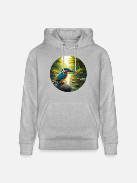 Kingfisher sits by stream - Stanley/Stella CRUISER Unisex Organic Hoodie - heather grey