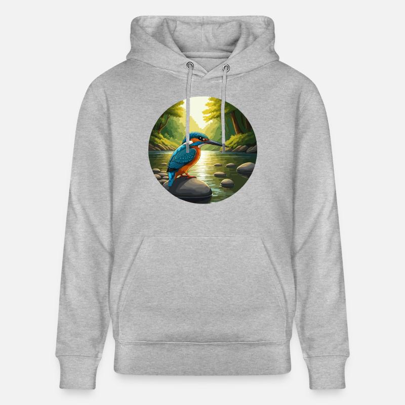 Eisvogel sitzt am Bach - Stanley/Stella Unisex Bio-Hoodie CRUISER  - Grau meliert