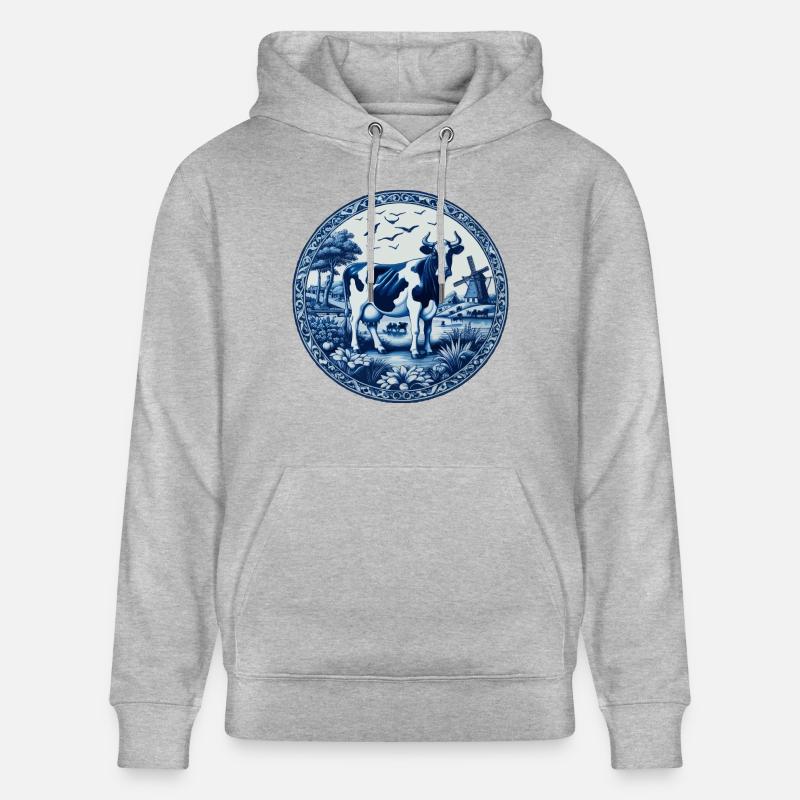 Niebieska krowa z Delft - Ekologiczna bluza z kapturem typu unisex Stanley/Stella CRUISER  - szary melanż