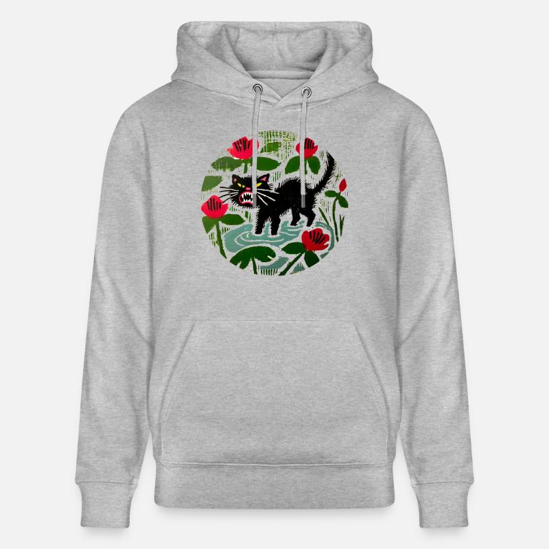 Chat noir et coquelicots - Sweat à capuche bio CRUISER Stanley/Stella Unisexe - gris chiné