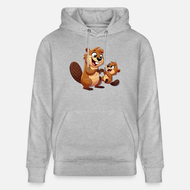 Bibermutter mit herumtollendem Kind - Stanley/Stella Unisex Bio-Hoodie CRUISER  - Grau meliert