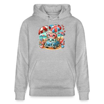 Cute Vintage Car and Heart on a Beach Holiday - Stanley/Stella CRUISER Unisex Organic Hoodie - heather grey - Front - Alina (178cm) & Michal (187cm)