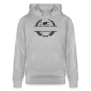 Schwimmer im Lorbeerkranz-Monogramm - Stanley/Stella Unisex Bio-Hoodie CRUISER  - Grau meliert - Vorne - Alina (178cm) & Michal (187cm)