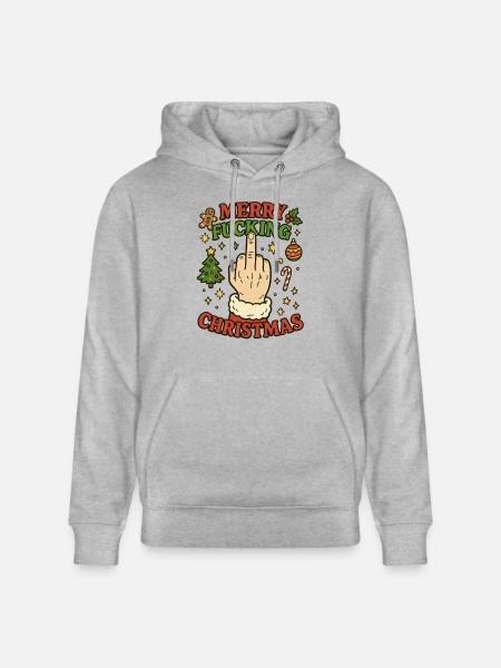 Frohe verdammte Weihnachten Mittelfinger - Stanley/Stella Unisex Bio-Hoodie CRUISER  - Grau meliert