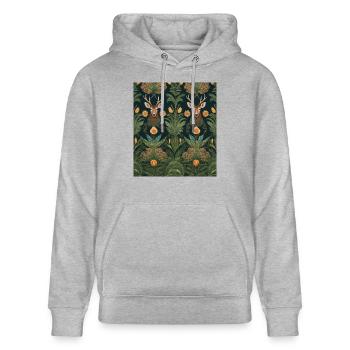 Symmetrisches Muster mit Reh und Blumen - Stanley/Stella Unisex Bio-Hoodie CRUISER  - Grau meliert - Vorne - Alina (178cm) & Michal (187cm)