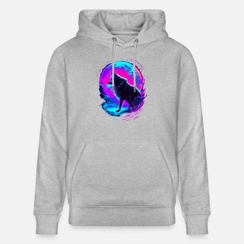Wolf Neon Moon Synthwave - Stanley/Stella Unisex Bio-Hoodie CRUISER  - Grau meliert