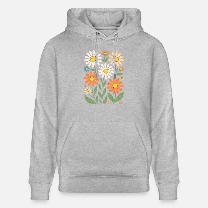 Boho Retro Gänseblümchen Muster Retro - Stanley/Stella Unisex Bio-Hoodie CRUISER  - Grau meliert