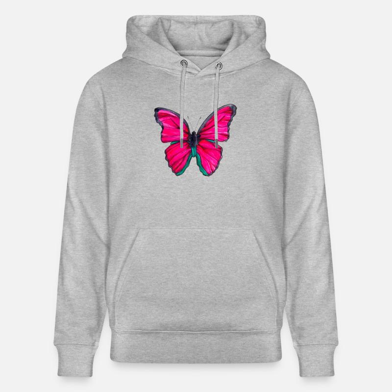 Papillon rose - Sweat à capuche bio CRUISER Stanley/Stella Unisexe - gris chiné