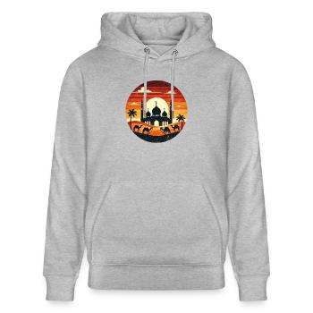 Marrakesch Moschee Sonnenuntergang - Stanley/Stella Unisex Bio-Hoodie CRUISER  - Grau meliert - Vorne - Alina (178cm) & Michal (187cm)