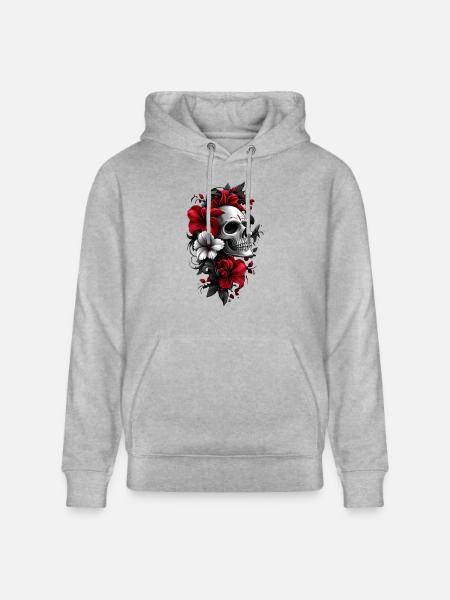 Skull with flowers - Stanley/Stella CRUISER Unisex Organic Hoodie - heather grey