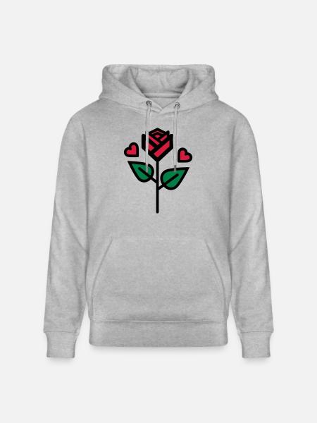 Valentine's Rose with heart - Stanley/Stella CRUISER Unisex Organic Hoodie - heather grey
