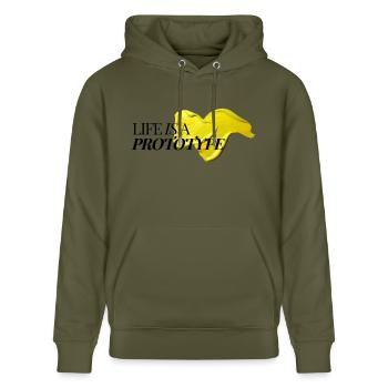 Life Is A Prototype - Stanley/Stella CRUISER Unisex Organic Hoodie - khaki green - Front - Alina (178cm) & Michal (187cm)