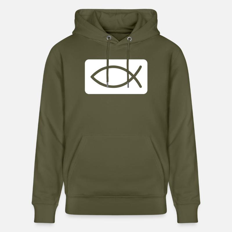 Poisson Jésus chrétien - Sweat à capuche bio CRUISER Stanley/Stella Unisexe - vert kaki