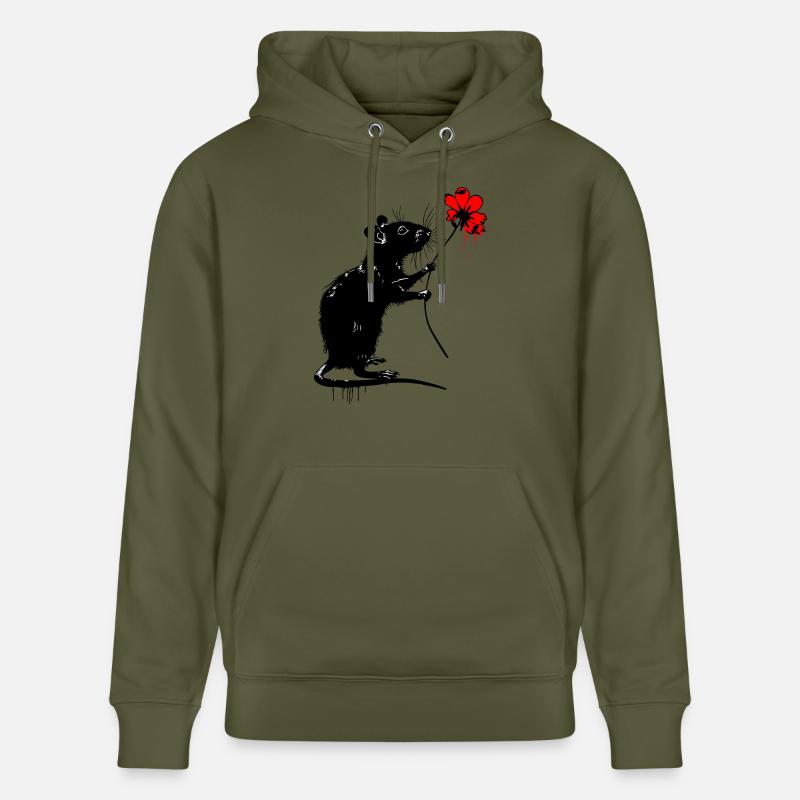 Rat avec fleur - Sweat à capuche bio CRUISER Stanley/Stella Unisexe - vert kaki