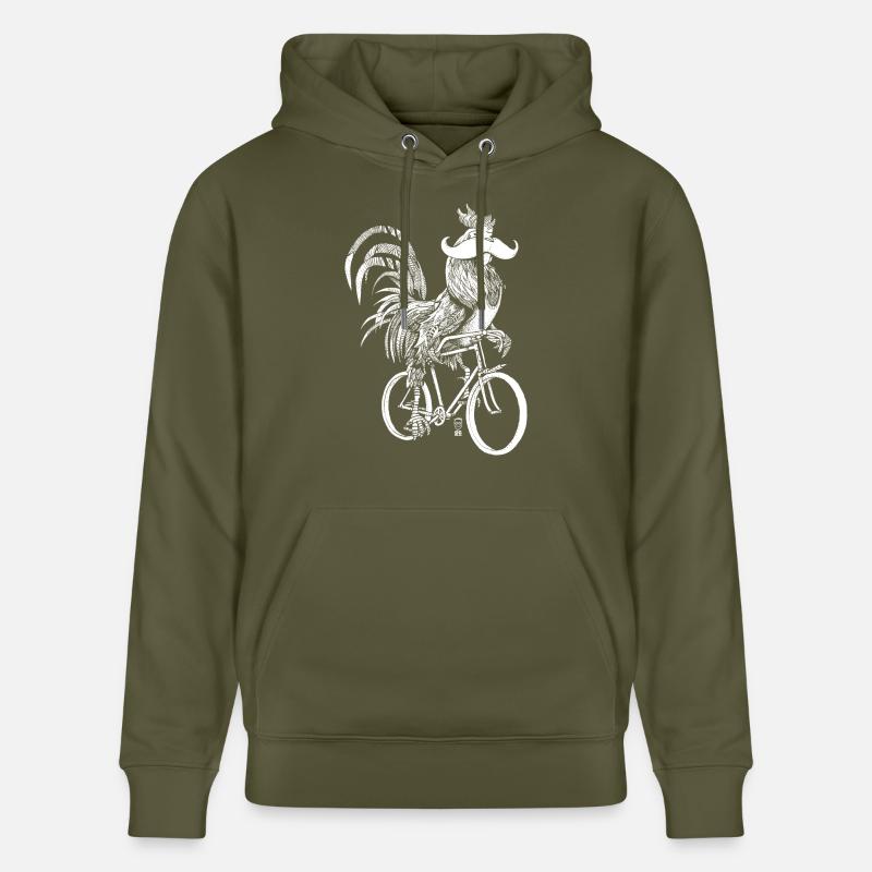 Coq & Bicycles - version blanche - Sweat à capuche bio CRUISER Stanley/Stella Unisexe - vert kaki