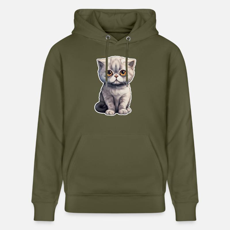Chat Scottish Fold - Sweat à capuche bio CRUISER Stanley/Stella Unisexe - vert kaki